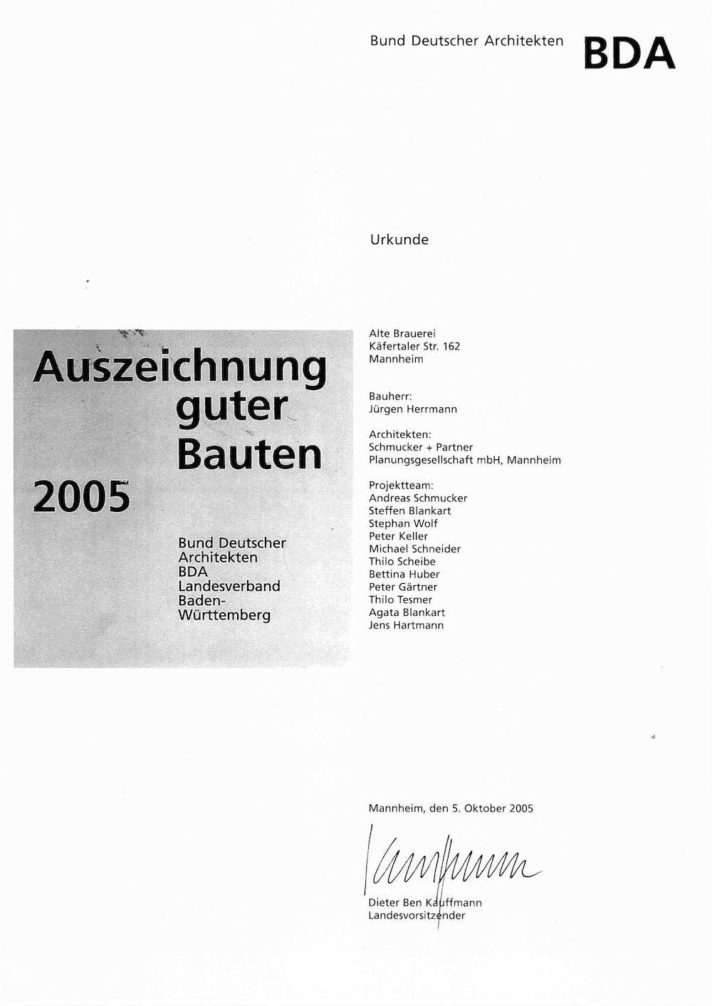 2005 BDA Auszeichnung